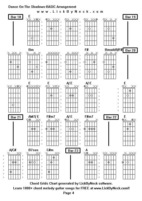 Chord Grids Chart of chord melody fingerstyle guitar song-Dance On-The Shadows-BASIC Arrangement,generated by LickByNeck software.